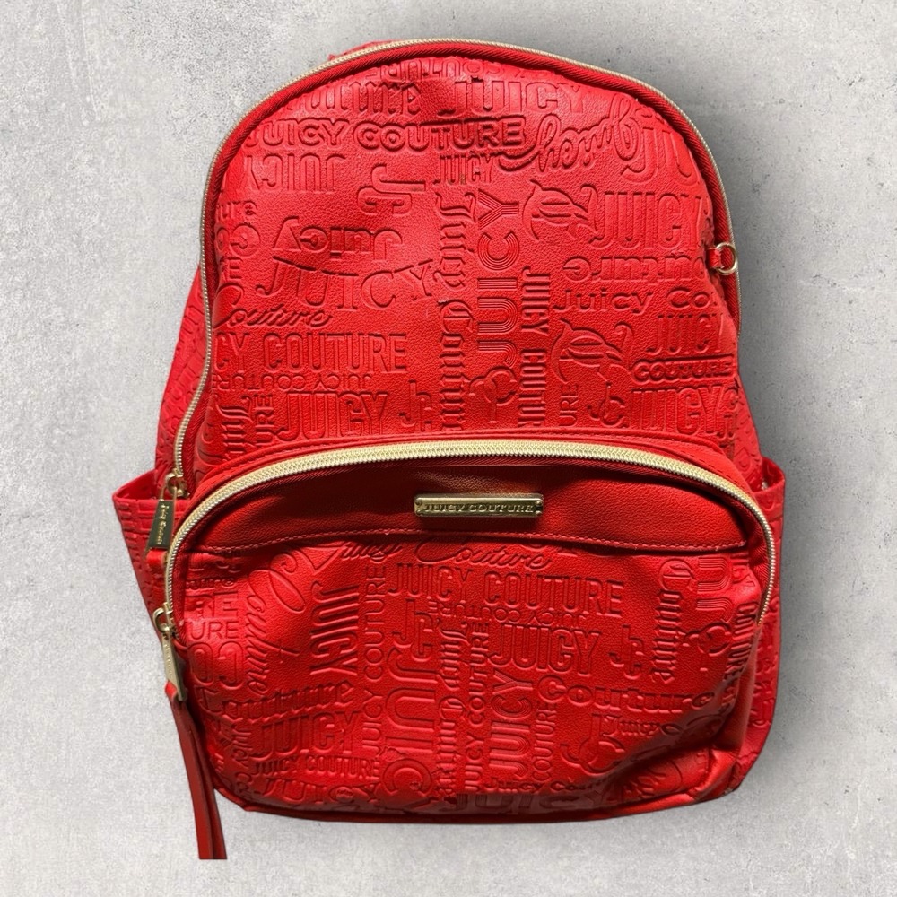 Juicy Couture Red Embossed Logo Mini Backpack Faux Leather Gold Hardware Y2K